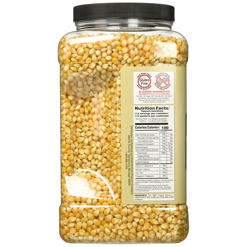 Organic Popcorn Kernels - 7lbs Resealable Bulk Jug of Gourmet