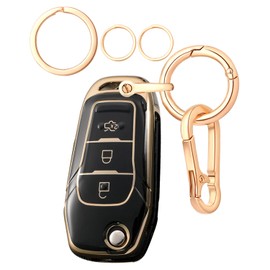 LEERLY Key Fob Cover for Ford Accessories, Key Case with Key Chain Compatible with F-150 F-250 F-350 Explorer F-350 F-450 Ranger Ecosport Bronco Ignition Smart Key 3 Buttons black