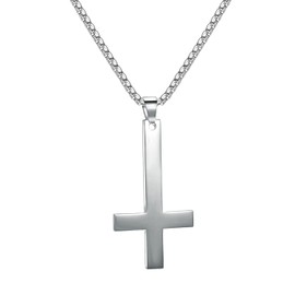Aleasha Necklace Cross Inverted Cross Chain Men's Women's Necklace Silver Black Stainless Steel Jewellery Gift 55 cm, Stainless Steel, No Gemstone
