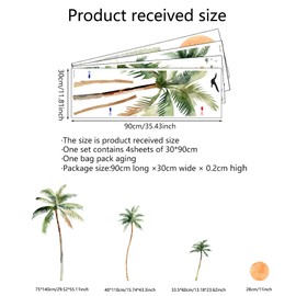 Large Boho Tropical Watercolor Palm Tree Wall Decal | Self-Adhesive Removable Nature-Inspired Wall Art with Sunset, Beach & Birds | Vibrant Home Decor for Living Room, Bedroom, Nursery.