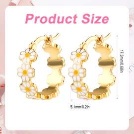 Flower Earrings for Women, Summer Daisy Flower Statement Hoop Earrings Enamel Small Flowers Huggie Hoops Earrings Fashion Jewelry Gift for Women Teen Girls (Gold White)