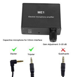 Microphone Preamp, Electret Microphone Amp, Adjustable Gain 0-20db Sound Amplifier, Audio Booster, Microphone Preamplifier for Podcast, Livestream, Broadcasting