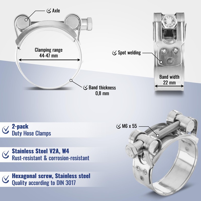 Poppstar 2 Pieces T-Bolt Hose Clamps Stainless Steel Clamping Width