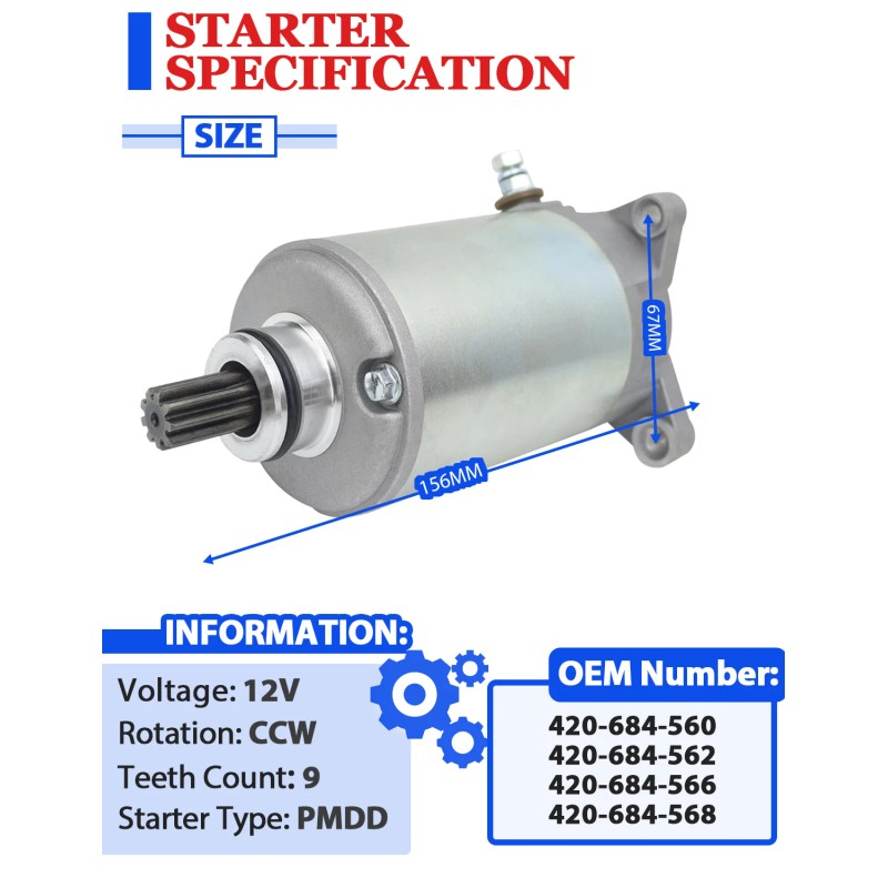 Motorsupermarkets Starter for Can-Am Bombardier Commander 800 All Models 2011-2015