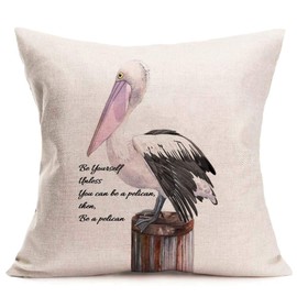 Fukeen 4 Pack Cotton Linen Throw Pillow Cover Pelican with Inspirational Quotes Decorative Pillow Case Cushion Covers Brave Encourage Theme Home Office Decor Standard Pillow Protectors 18âx18â