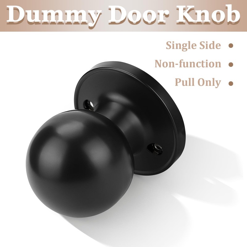 Probrico 5 Pack Black Dummy Knobs,Non-Turning Door Knobs for Interior