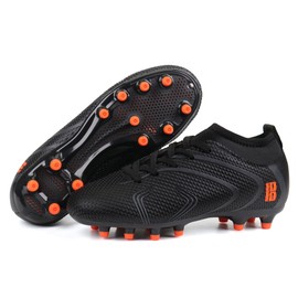 brooman Kids Firm Ground Soccer Cleats Boys Girls Outdoor Football Shoes (2,Black)