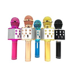 Browze Karaoke Wireless Microphone with LED Lights (Gold)