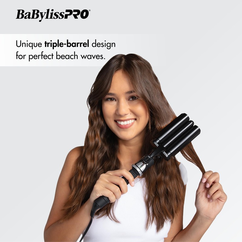 BabylissPRO Porcelain Ceramic Triple Barrel Waver, Black