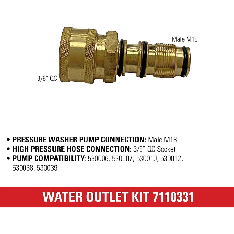 Simpson 7110331 3/8 Quick Connect Water Outlet Fitting with O-Rings