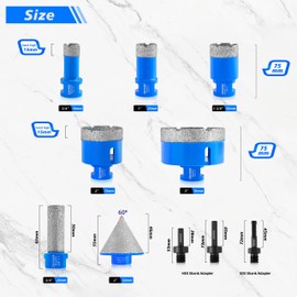 Diamond Tile Hole Saw Kit - ZNXIMER Diamond Tile Drill Bits Set for Ceramic, Granite, Marble and More Drilling-10pcs Tile Hole Saws (19/25/35/51/76mm+50mm Diamond Chamfer Bit+20mm Diamond Finger Bit)