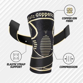 Lexniush Copper Knee Support for Men/Women, Adjustable Knee Brace with Straps, Knee Compression Sleeve for Running, Sports