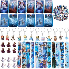 Pack of 92 Party Bags Children's Birthday Party Bags with 12 Key Chains, 12 Slap Ribbons, 50 Stickers, 12 Party Bags, 12 Bags Stickers, Birthday Bags Party Bags Children for Birthday Party