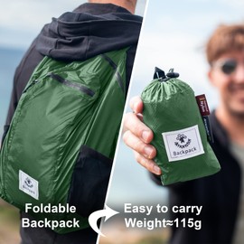 4Monster Packable Backpack Ultra Lightweight, Foldable Backpack Water Resistant, Hiking Daypack for Travel Camping Outdoor, Daily Walk-around, Cycling, Sports, Excursions(ArmyGreen, 16L)