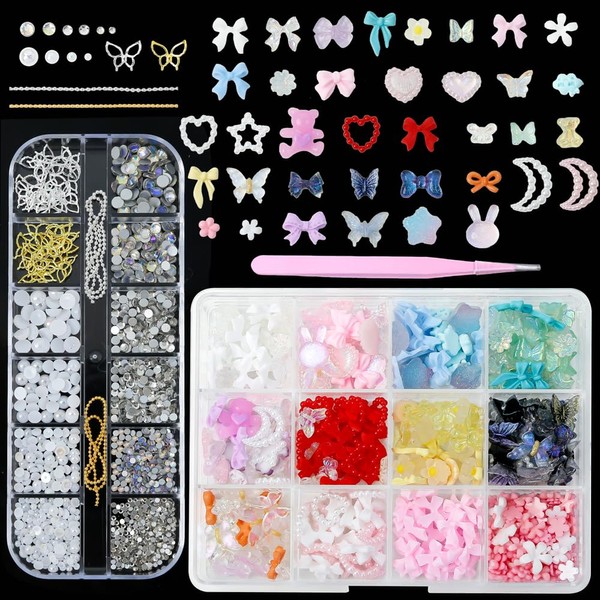 3D Nail Charms Set Half Round Pearl Flatback Gems -Butterfly