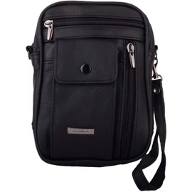 SNUGRUGS Unisex Genuine Leather Holiday Travel Organiser Document Holder Shoulder Cross Body Bag Pouch - Black