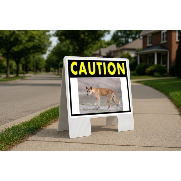 Caution Dingo Yellow Folding Coroplast A-Frame with Double-Sided 23in x23in