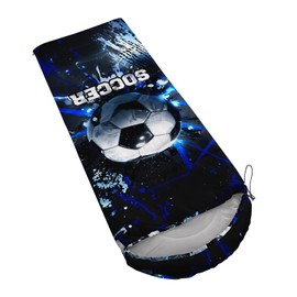 QOOMO Soccer Printed Camping Sleeping Bags,3 Season Warm & Cool Weather,Lightweight,Waterproof Sleeping Bags for Adults & Kids,Traveling,and Outdoors,Camping Gear Equipment,31x90inch
