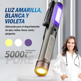 Lampara de Exploración Médica, Linternas Recargables, Luz Ultravioleta, Blanca y Amarilla 3 en 1, con Escala, para Médicos, Enfermeras, Mantenimiento, Enfermería, Ophthalmology, Otology, Dentistry