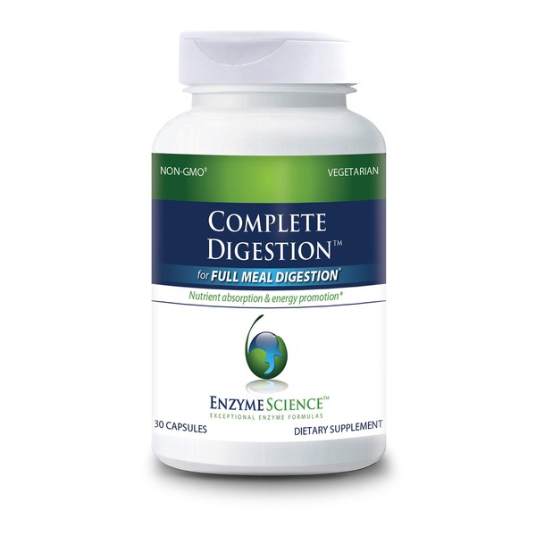Enzyme Science™ Complete Digestion™, 30 Capsules –  Full Support for Digestive Health – for Occasional Gas, Bloating, and Indigestion – Probiotic for Men and Women – Digestive Enzyme Supplement