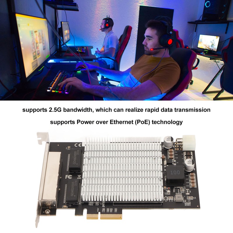 PoE Network Card 4 RJ45 Ports PCIe Slot 2.5G 30W