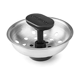 Farberware Professional Kitchen Sink Basket Strainer for Standard Drains to Prevent Clogs, Sleek Matte Finish Stainless Steel Body With Rubber Stopper and Easy Lift Handle