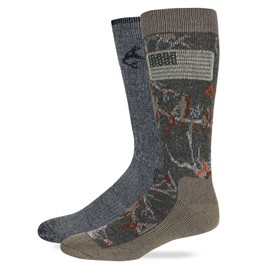 Realtree RT Men's Merino Wool Blend Boot Socks, 2 Pairs Mocha Camo LARGE
