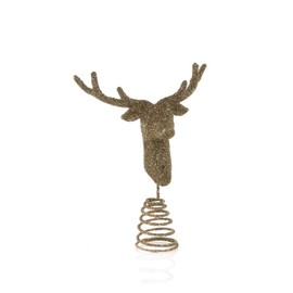 Gold Glilttered Deer Stag Reindeer Christmas Tree Topper