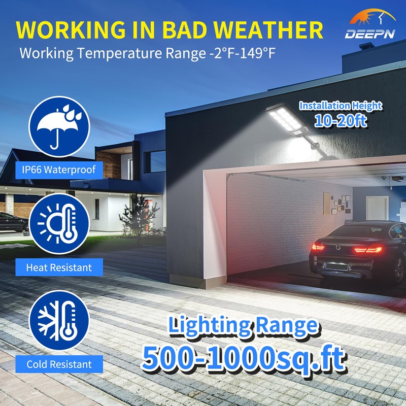Deepn Solar Lights Outdoor for Outside, IP66 Waterproof Street Lights