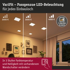 Paulmann Areo 93100 LED Panel Recessed Panel IP44 175 x 175 m 3-Step Dim Square Including 1 x 13 W Dimmable Warm White Chrome Matt Plastic Ceiling Light 2000 K