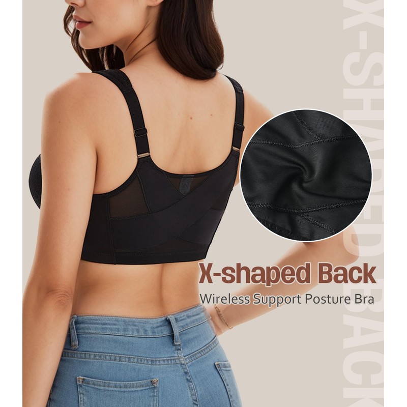 HACI Women's Front Closure Posture Bra Full Coverage Back Support