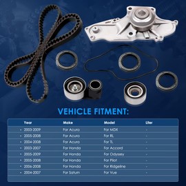 ECCPP Timing Belt Kit with Water Pump Compatible For Acura MDX RL TL For Accord 2005-2009 For Honda Odyssey Pilot,2006-2008 For Honda Ridgeline 2004-2007 For Saturn Vue TBK329 WP135-1530 TS26329