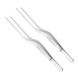 CoCud Kitchen Cooking Offset Tweezer, 16cm / 6.3" 304 Stainless Steel Culinary Tweezer Tongs Precision Professional Clip - (Applications: for Food Design Styling Decorating), 2-Pieces