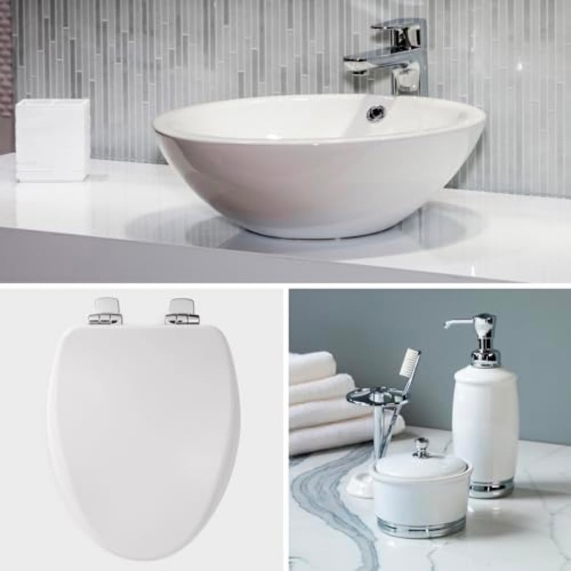 Bemis Alesio Slow Close Toilet Seat, Sleek Chrome Hinges and