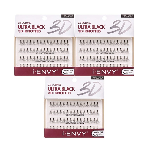 i-ENVY 2X Volume 3D Ultra Black Individual Lashes (3 PACK, Medium)