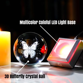 Movdyka 3D Crystal 3.15in Ball Engraved Butterfly with LED Light Base Figurine Gifts for Women, Sphere Decorative Ornaments for Room Keepsakes for Her Daughter Bestie
