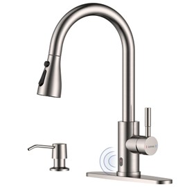 DAYONE Touchless Kitchen Sink Faucet with Soap Dispenser and Pull Down Sprayer, Stainless Steel High Arc Motion Sensor Touch Faucet for Kitchen Sink Smart Hands-Free Single Handle, Brushed Nickel