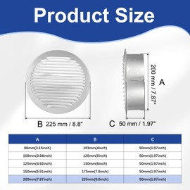 PATIKIL 8 Inch Aluminum Universal Louvered Vent Cover 2 Pcs Round Louver Grille Ducting Air Vent Cover Wire Screen Mesh Soffit Wall Outlet for Ceiling Floor HVAC Ventilation