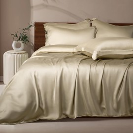 NEXHOME PRO Duvet Cover Queen Size, 100% Viscose Derived from Bamboo, Organic Natural Breathable Soft Cooling Duvet Covers for Hot Sleepers, Includes 2 Pillowcases (90"x90", Sand)