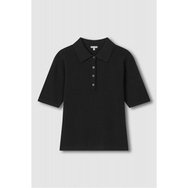 JAJU [JAJU] Women's Lecture Collar Short-Sleeve Knit_Black