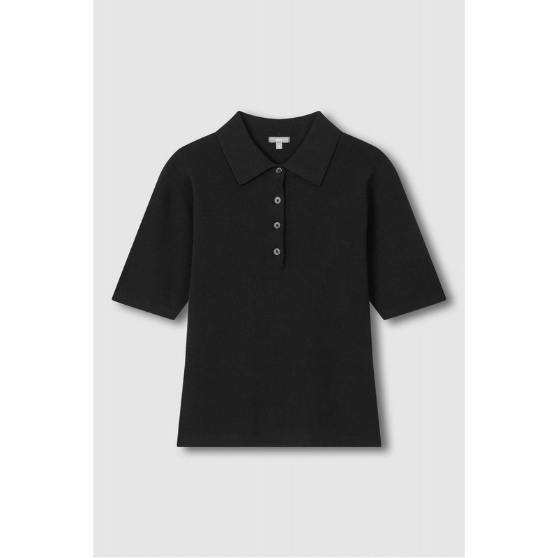 JAJU [JAJU] Women's Lecture Collar Short-Sleeve Knit_Black
