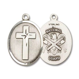 Bliss Sterling Silver Cross National Guard Christian Medal Pendant Necklace 24" Chain