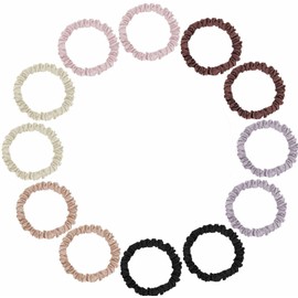 12 Packs for Woman| Girls, Skinny Silk Satin Hair Scrunchies, Small Ponytail Holders No Damage Breakage