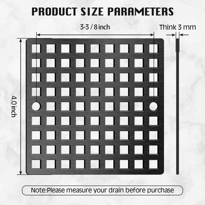 2 Pcs Square Shower Drain Cover 4" Matte Black- Anti-Clog