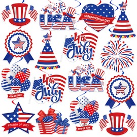 40Pcs 4th of July Decorations Hanging Swirls, Double Sided Independence Day Ceiling Hanging Decor Patriotic Streamers Foil Swirl for 4th of July Independence Day Patriotic Party Decorations
