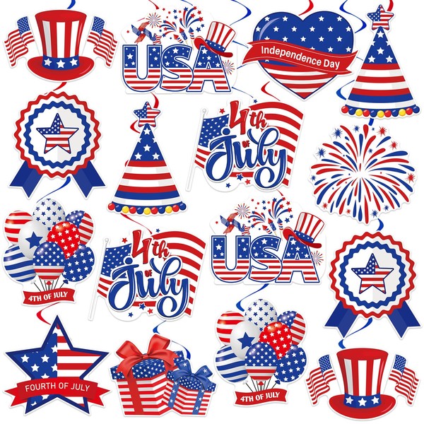40Pcs 4th of July Decorations Hanging Swirls, Double Sided Independence