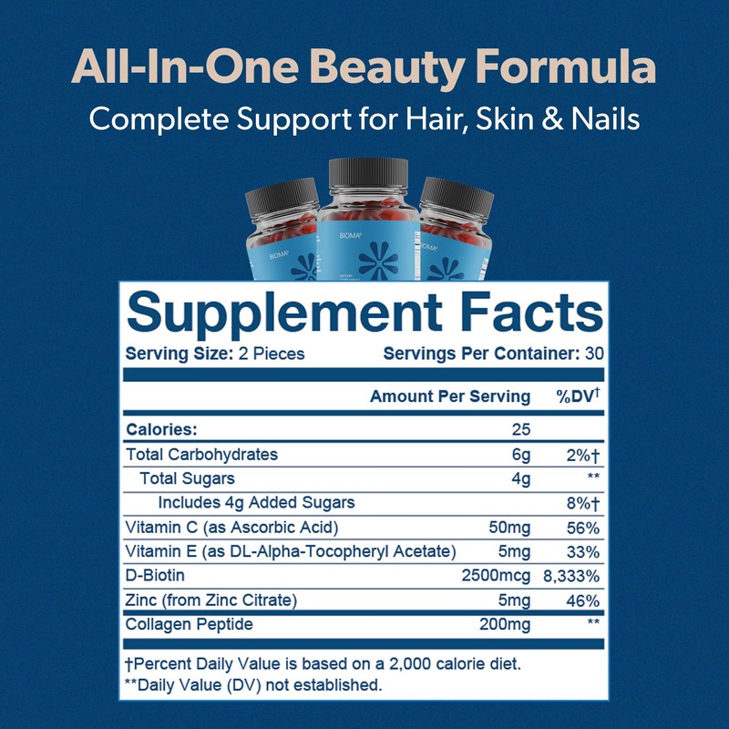 BIOMA Hair, Skin & Nails Beauty Gummies - Supports Growth
