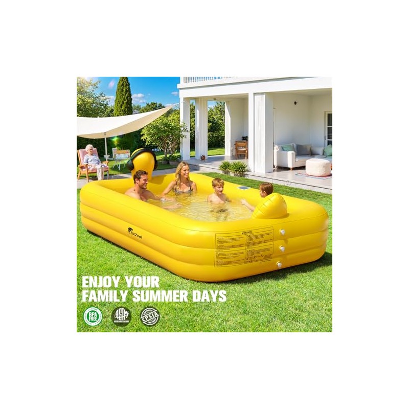 FizZeal Inflatable Pool with Lights,Solar Duck Inflatable Swimming Pool for