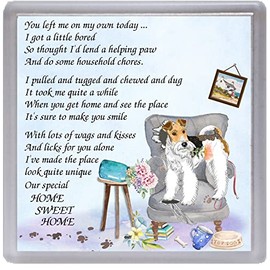 Wire Fox Terrier Dog Coaster/Drinks Mat "Home Sweet Home comical poem" - Great Gift for any Dog Lover