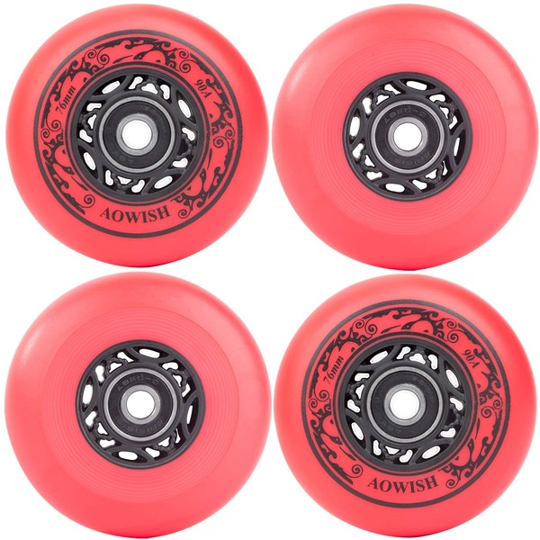 AOWISH 4-Pack Inline Skate Wheels Outdoor Asphalt Formula 90A Aggressive Blades Roller Skates Replacement Wheels with Speed Bearings ABEC 9 and Spacers (Red, 76mm)